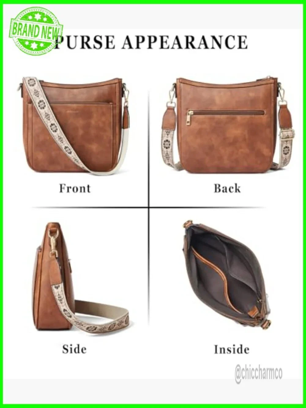 Vegan Leather Crossbody Hobo Bag with 2 Detachable Straps, Multiple Pockets